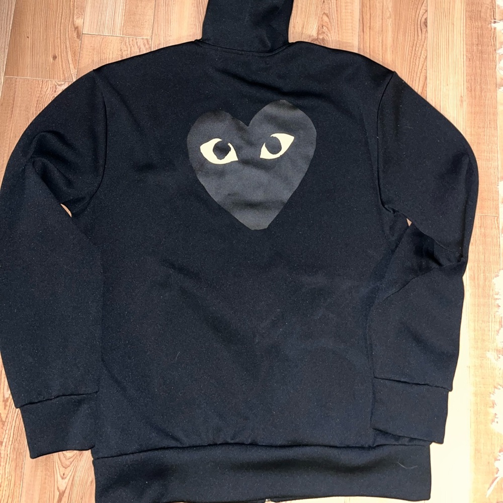 COMME DES GARCONS CDG PLAY BLACK HEART FULL ZIP BACK PRINT HOODIE SIZE XXL